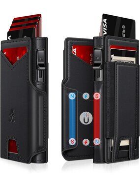 〽️Men Black Pop Up 9-13 Card Holder Bifold Minimalist Smart Wallet RFID Blocking
